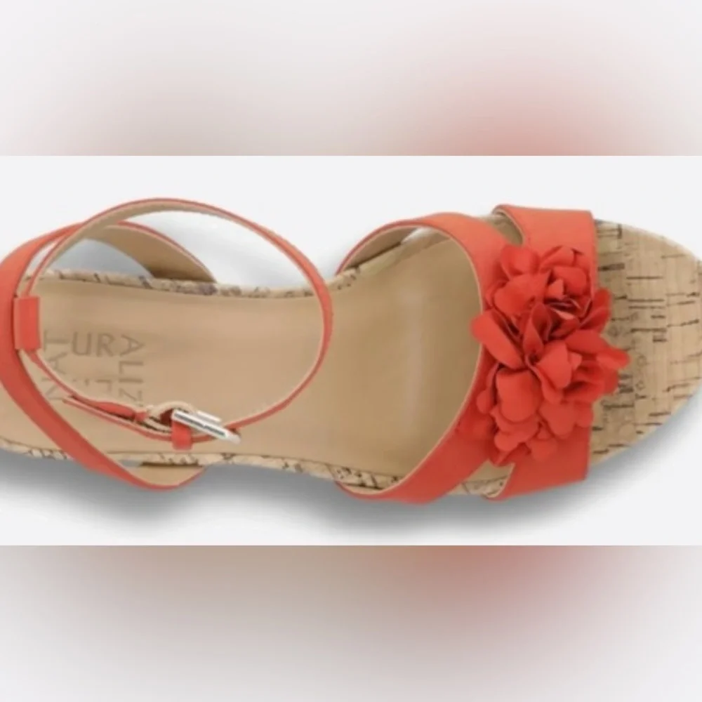 Naturalizer Areda Floral Strappy Wedge Faux Leather w/Flower ColorRed New in Bag